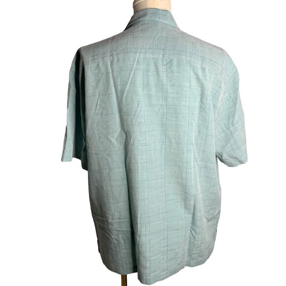 Batik Bay Button Up Camp Shirt L Green Checkered Short Sleeve Pocket Rayon - Picture 4 of 6